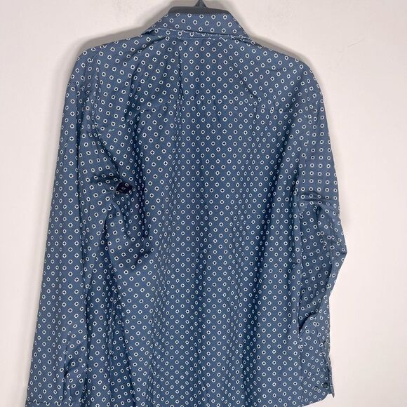 New Alfani Men's Slim Fit 4-Way Geo-Print Dress Shirt Navy White NECK 15-15½ - Picture 4 of 8